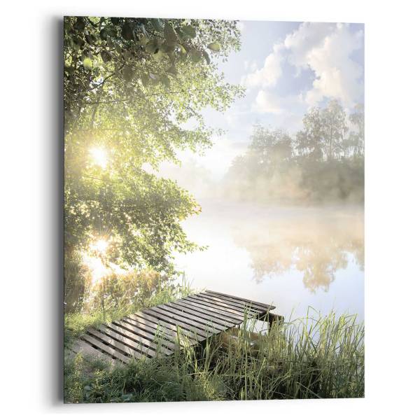 Wandbild Sonnenaufgang am See MDF - Grün - 40 x 50 cm