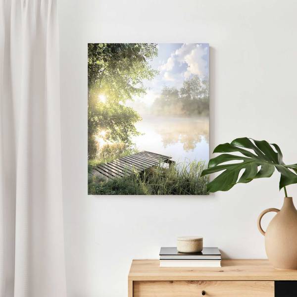 Wandbild Sonnenaufgang am See MDF - Grün - 40 x 50 cm