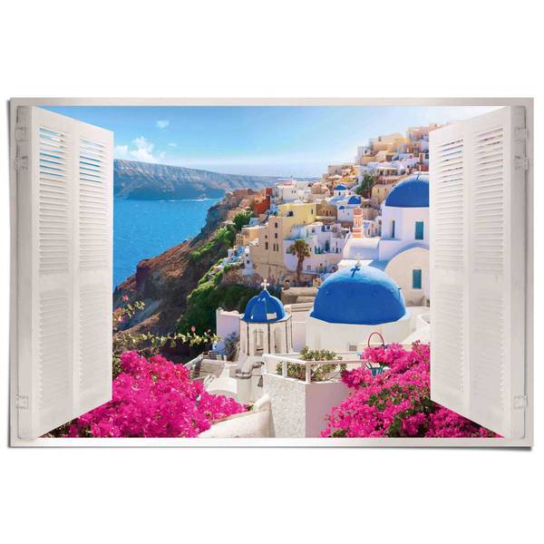 Poster Santorini papier - blauw - 61 x 91,5 cm