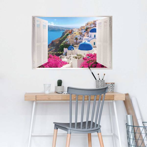 Poster Santorini papier - blauw - 61 x 91,5 cm