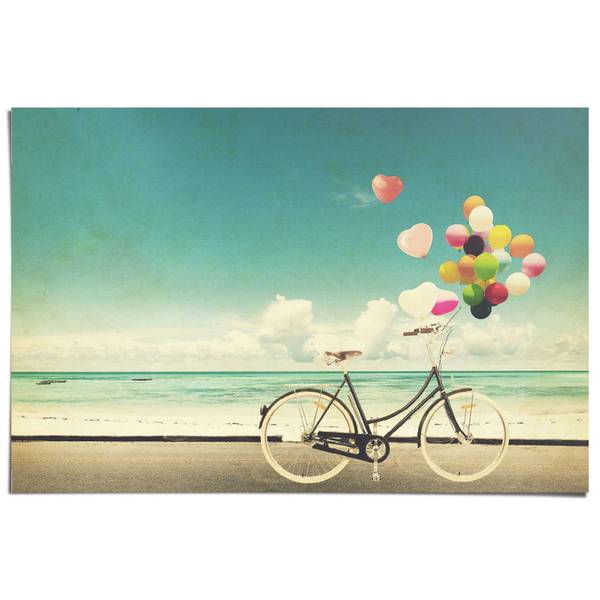 Poster Luftballon Fahrrad Papier - Blau - 61 x 91,5 cm