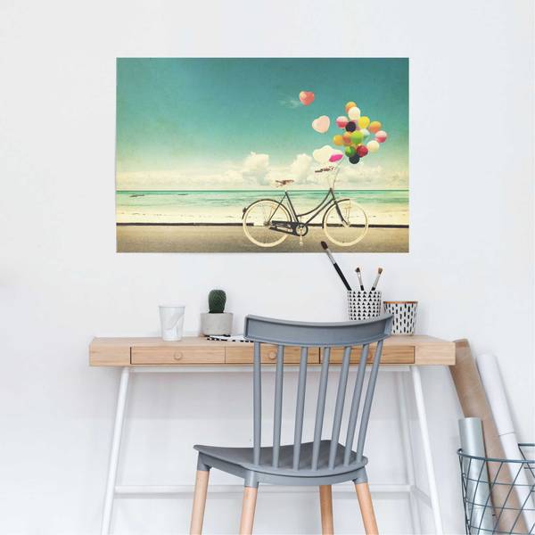Poster Luftballon Fahrrad Papier - Blau - 61 x 91,5 cm