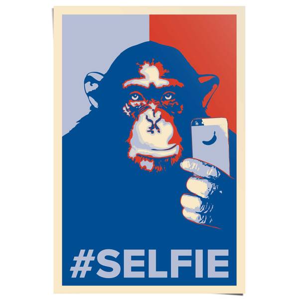 Poster Selfie Affe Papier - Blau - 61 x 91,5 cm