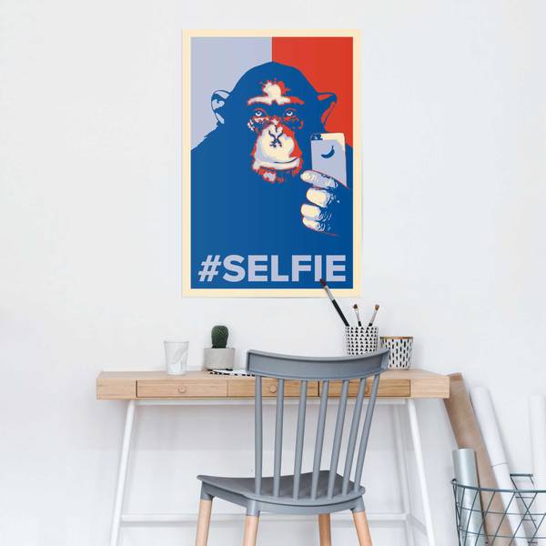 Poster Selfie Affe Papier - Blau - 61 x 91,5 cm