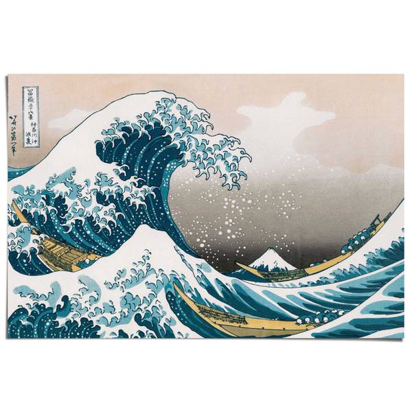 Poster Große Welle - Hokusai Papier - Blau - 61 x 91,5 cm
