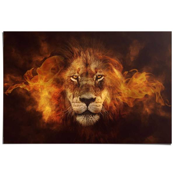 Poster Lion Flames papier - bruin - 61 x 91,5 cm