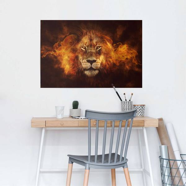 Poster Lion Flames papier - bruin - 61 x 91,5 cm