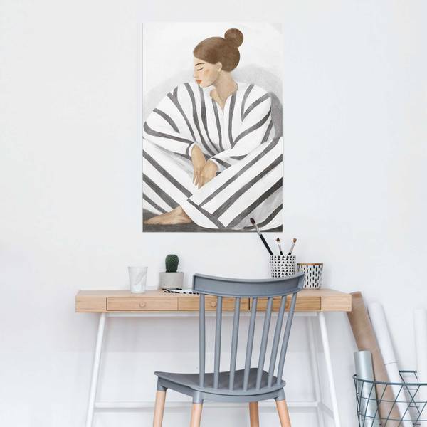 Poster Zen-Dame grau Papier - Weiß - 61 x 91,5 cm