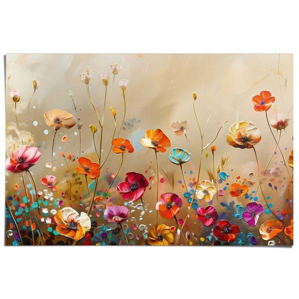 Poster Sommerliches Blumenfeld Papier - Mehrfarbig - 61 x 91,5 cm