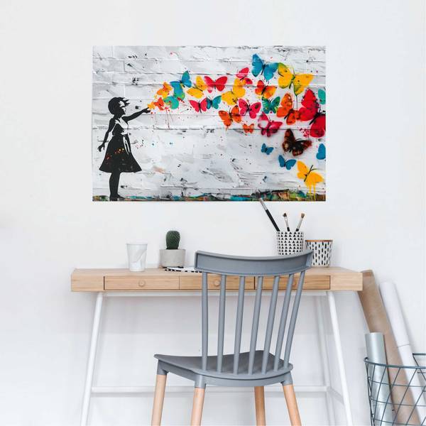 Poster Butterfly Girl papier - meerdere kleuren - 61 x 91,5 cm