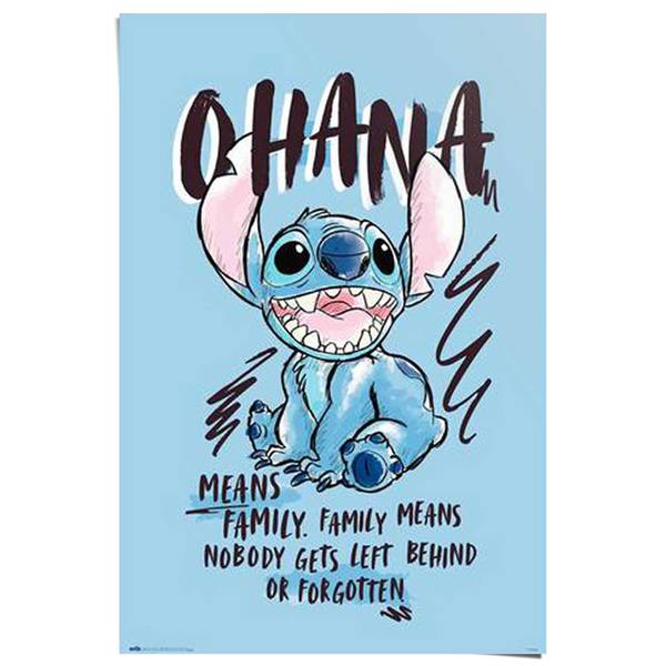 Affiche Disney Stitch Ohana Papier - bleu - 61 x 91,5 cm
