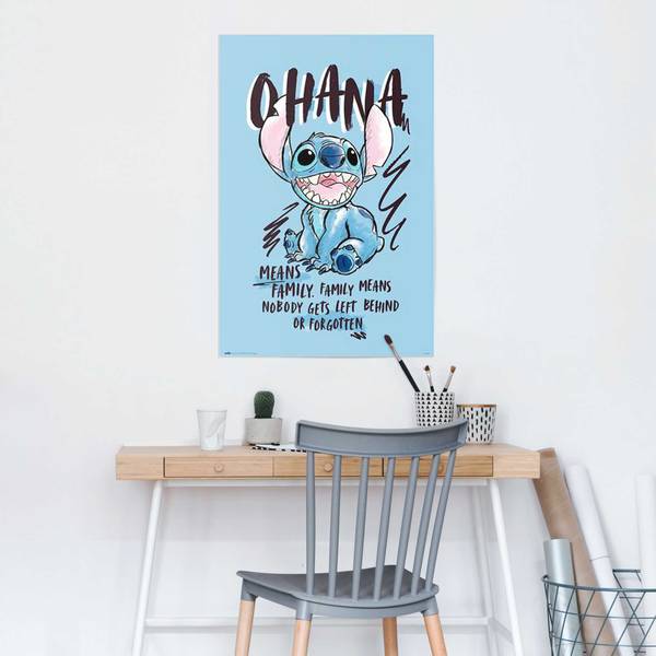 Affiche Disney Stitch Ohana Papier - bleu - 61 x 91,5 cm