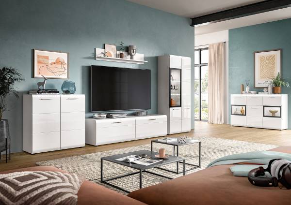 Tv-meubel Amethian hoogglans wit/mat wit