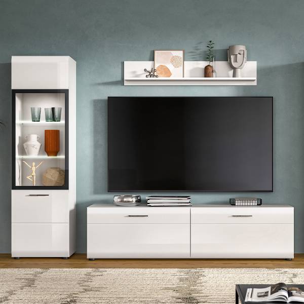 Wandmeubelset Amethian 3-dlg. stavitrine hoogglans wit/mat wit