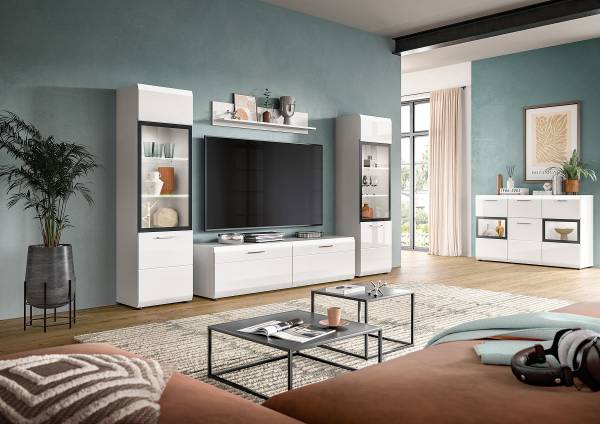 Wandmeubelset Amethian 3-dlg. stavitrine hoogglans wit/mat wit