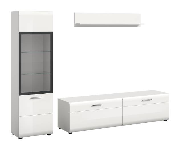 Wandmeubelset Amethian 3-dlg. stavitrine hoogglans wit/mat wit
