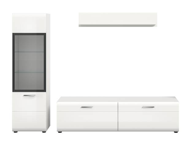 Wandmeubelset Amethian 3-dlg. stavitrine hoogglans wit/mat wit