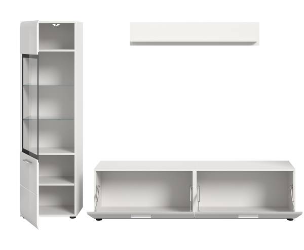 Wandmeubelset Amethian 3-dlg. stavitrine hoogglans wit/mat wit