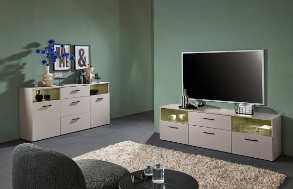 Beleuchtetes TV-Lowboard Venchy Sandgrau