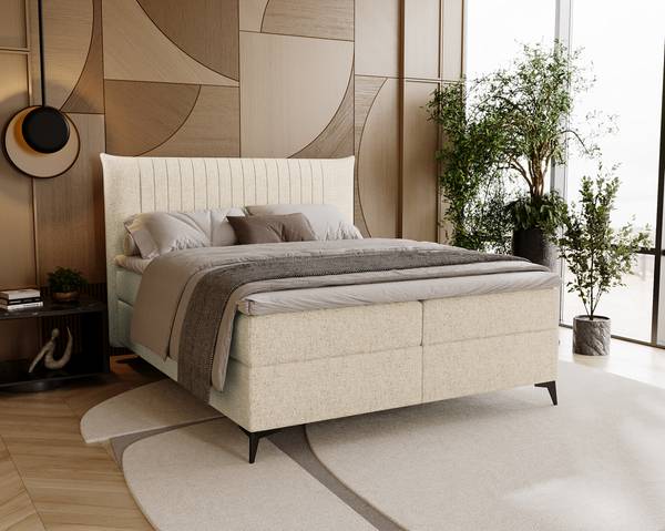 Letto boxspring Mouina Tessuto Hevi: beige - 160 x 200cm
