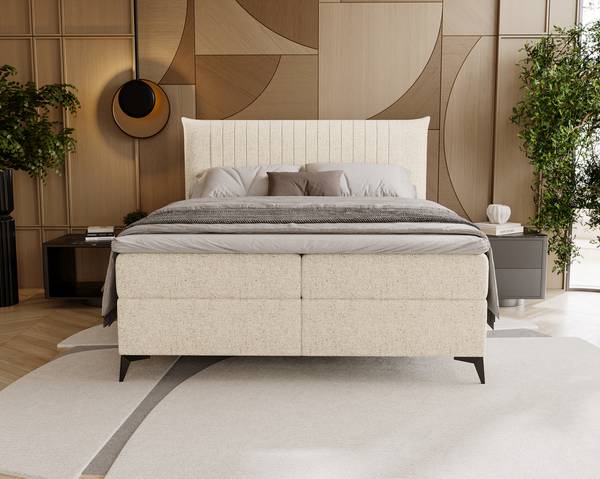 Letto boxspring Mouina Tessuto Hevi: beige - 160 x 200cm