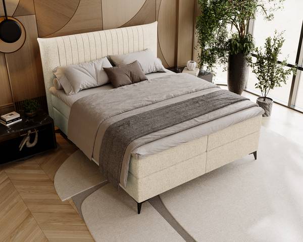 Letto boxspring Mouina Tessuto Hevi: beige - 160 x 200cm