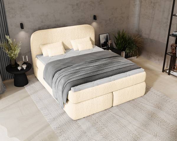 Letto boxspring Amodou Tessuto teddy Svea: beige