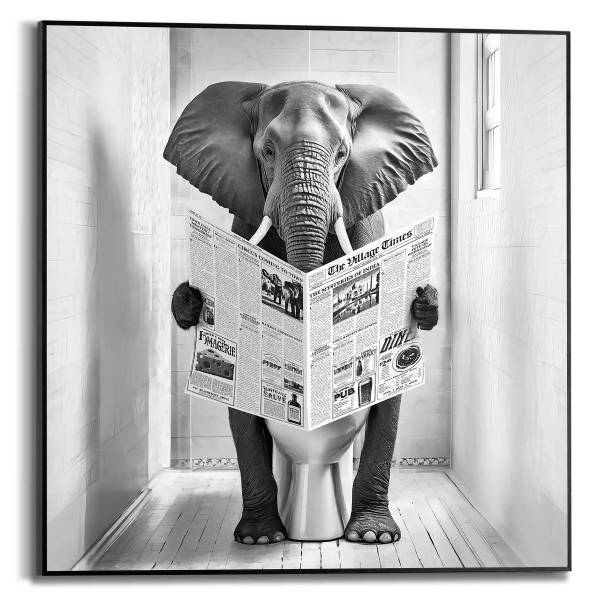Kunstdruck Elephant Toilet MDF - Schwarz / Weiß
