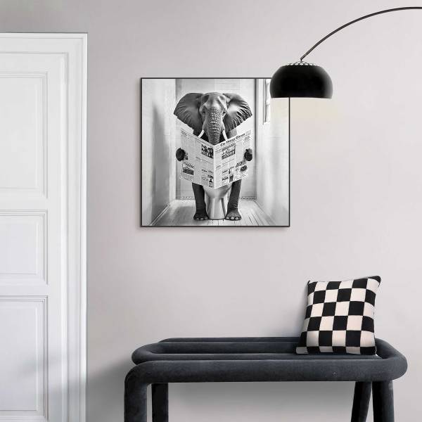 Kunstdruck Elephant Toilet MDF - Schwarz / Weiß