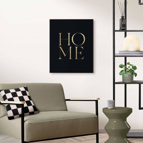 Kunstprint Home MDF - zwart/goudkleurig