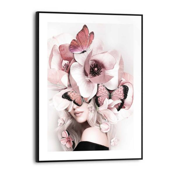 Kunstprint Vlinderdame MDF - roze/wit