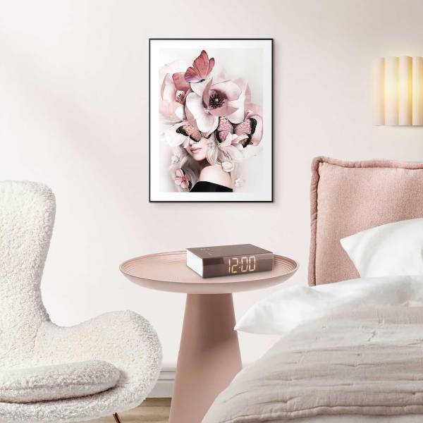 Kunstprint Vlinderdame MDF - roze/wit