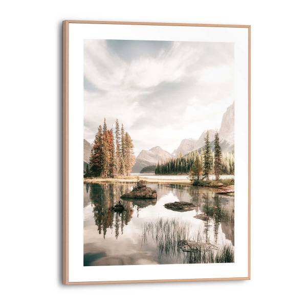 Impression Lac de montagne MDF - beige