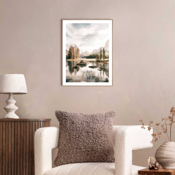 Impression Lac de montagne MDF - beige