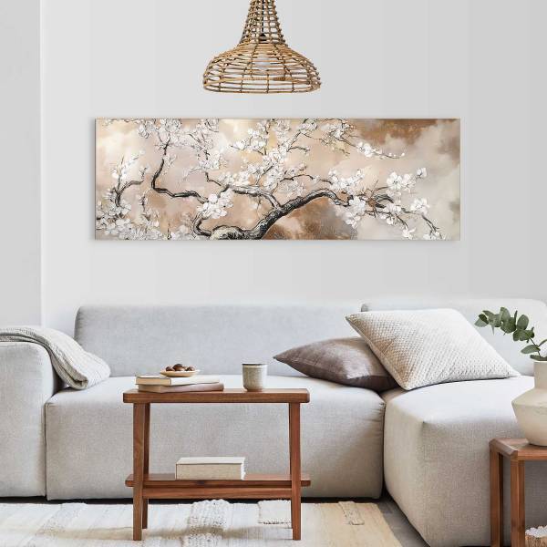 Kunstdruck Baum mit Blüte MDF - Beige