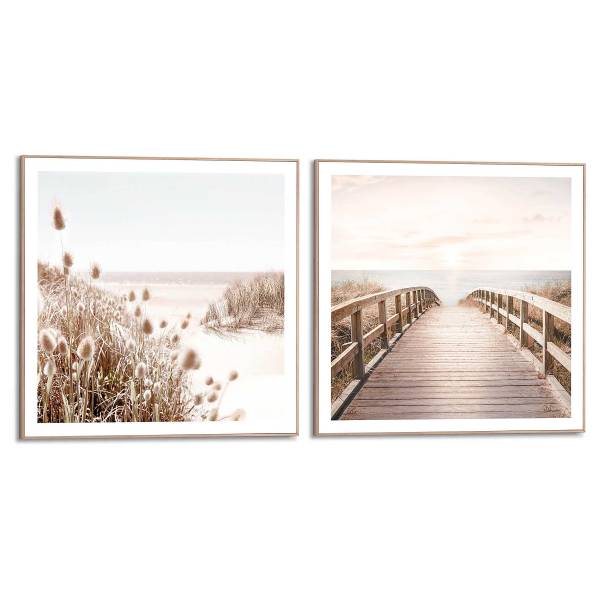 Kunstprint Strand set van 2 type A MDF - beige/wit