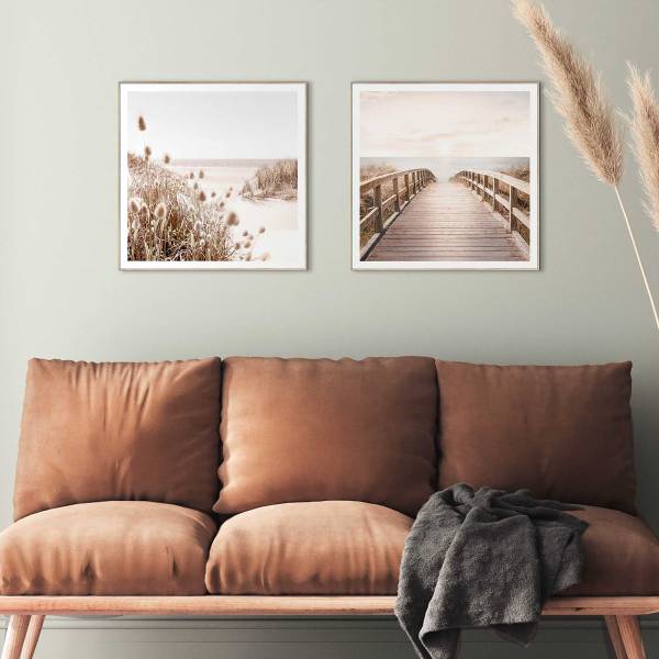 Kunstprint Strand set van 2 type A MDF - beige/wit