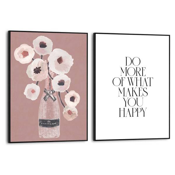 Impression Happiness Flowers lot de 2 MDF - blanc / brun