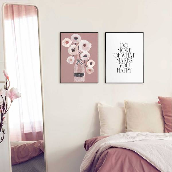Impression Happiness Flowers lot de 2 MDF - blanc / brun