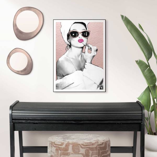 Kunstdruck Lipstick Beauty MDF - Rosa / Weiß