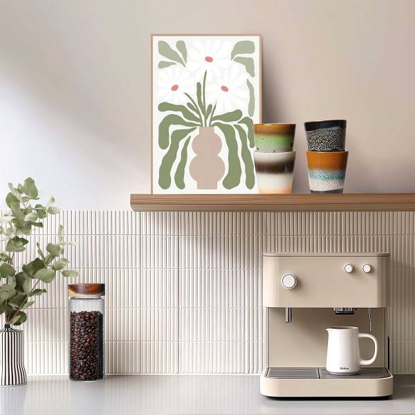 Stampa Abstract Flowers MDF - Verde / Bianco
