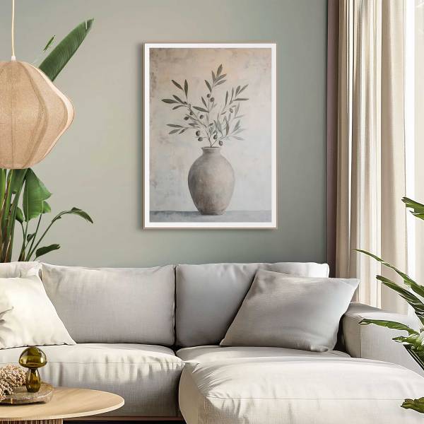 Kunstprint Olijven in een vaas MDF - groen/beige