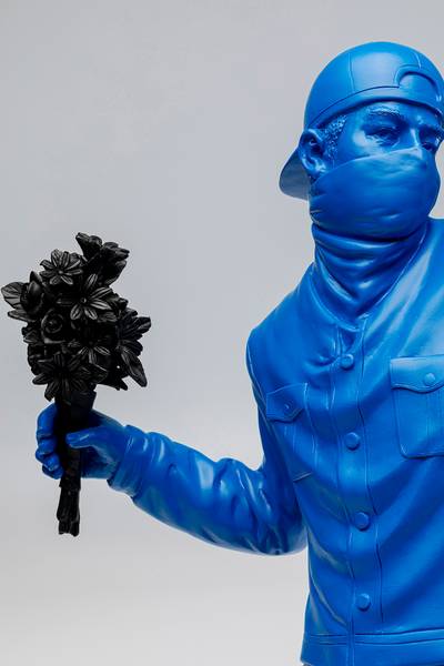 Decoratief beeldje Street Art Bouquet polyresin - blauw