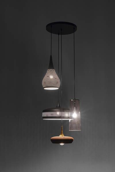 Pendelleuchte Melange Typ B Stahl / Klarglas - Grau / Braun