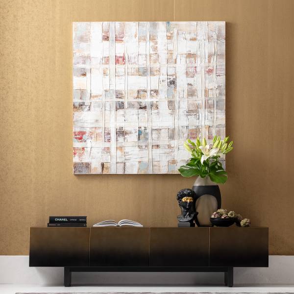 Leinwandbild Treccia Massivholz / Baumwollstoff - Beige