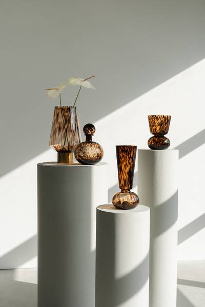 Vase Caramel Typ B Farbglas / Messing - Braun