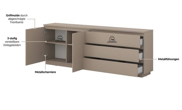 Dressoir YARA 4 lades zandgrijs