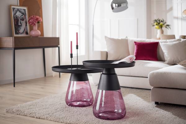 Couchtisch-Set Caviatta 2er-Set Glas / Metall - Dunkellila
