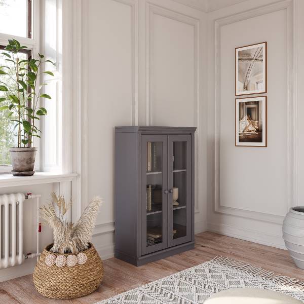 Houten kast LILLEHAMMER met glasdeur grijs grenenhout