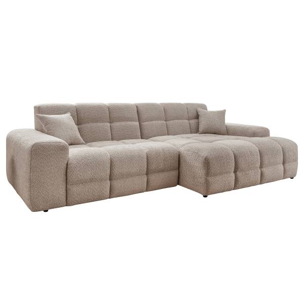 Ecksofa ARIVAA mit Longchair Bouclé Stoff Zofie: Sandbeige - Longchair davorstehend rechts